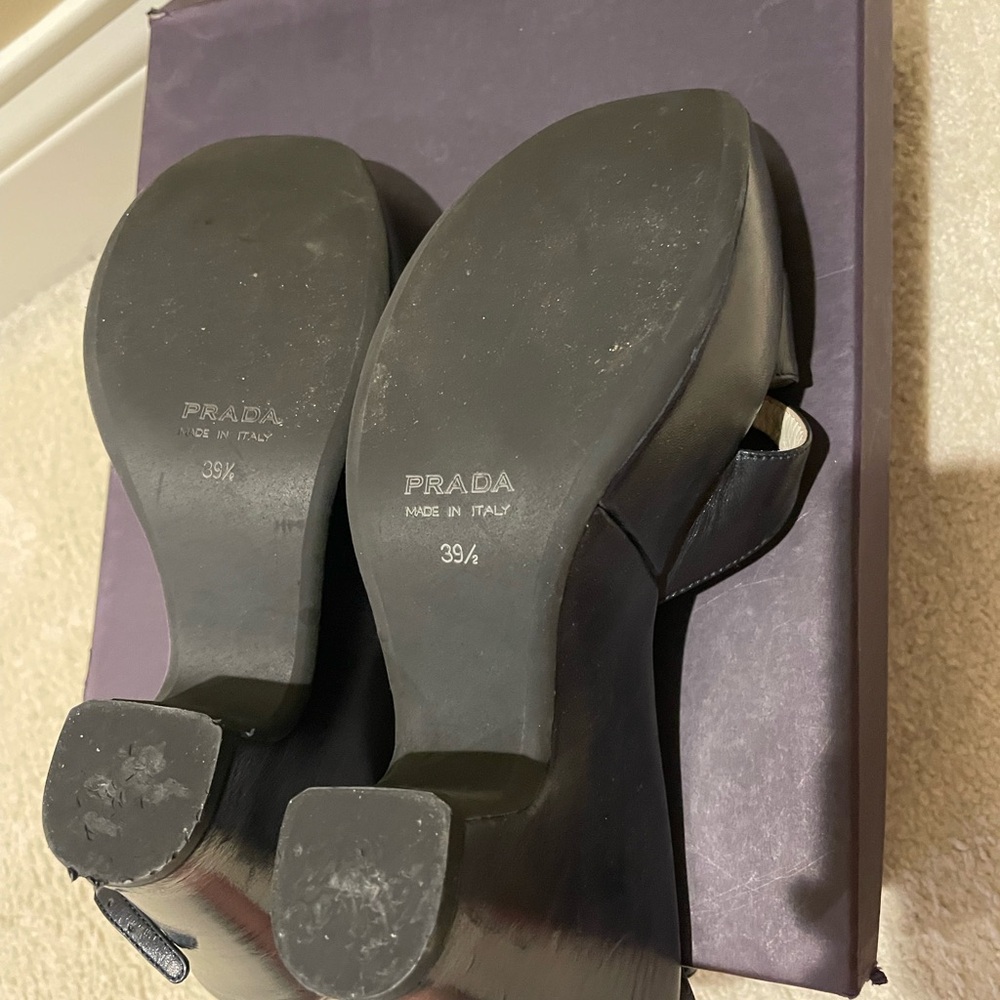 Prada navy blue open toe wedge platform